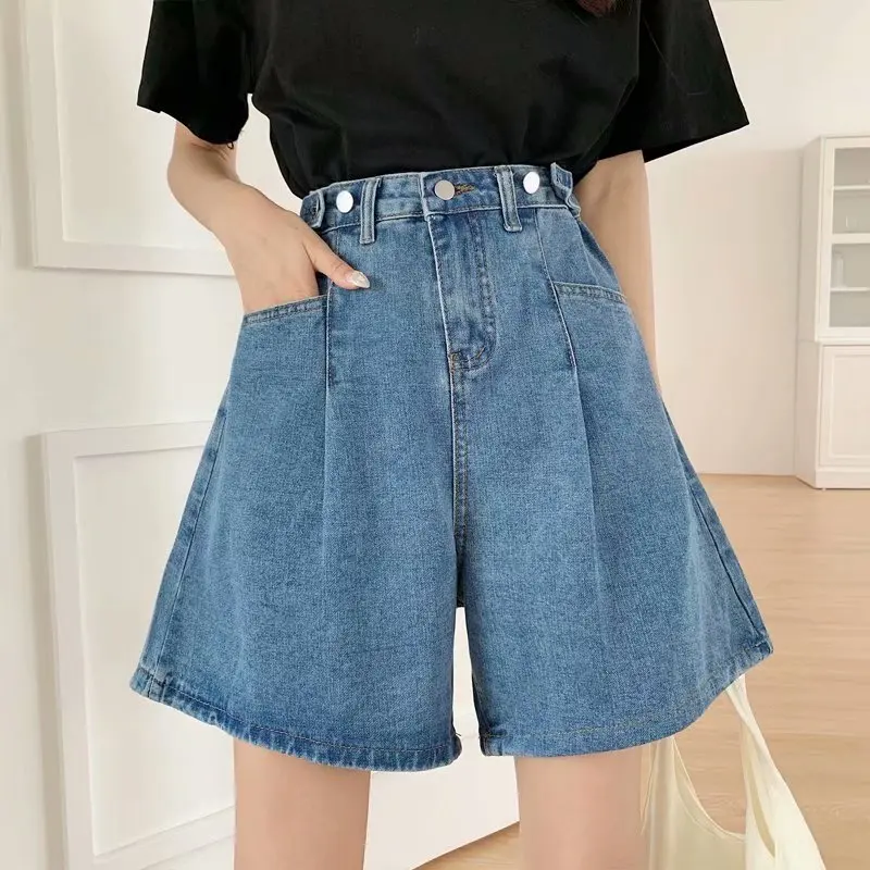 Large Size Leisure Denim Shorts  Female Summer Capris High Waisted Loose Fitting Large Size White Shorts Tide Jeans Commuting