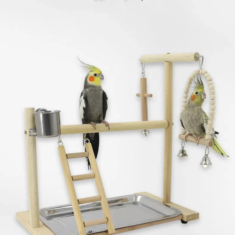 Parrot Stand Cage Playground Parakeet Perch Bird Training Office Toy Supplies Desktop Wooden Stands Exercise Equipment