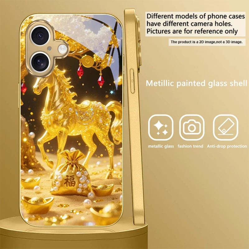 Golden Lucky Horse Premium Glass Phone Case