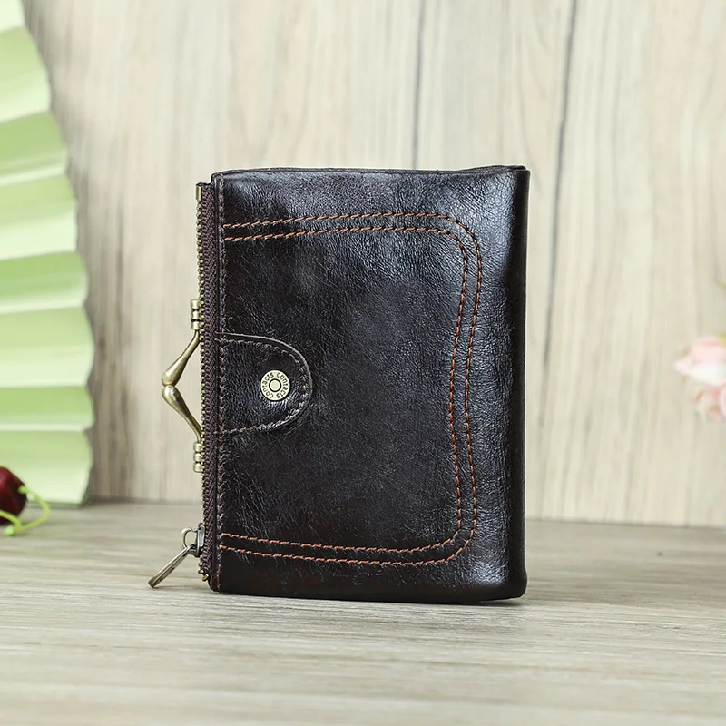 Kiss Lock Wallet RFID Genuine Leather Metal Frame Card Holder Coin Purse  Handbag