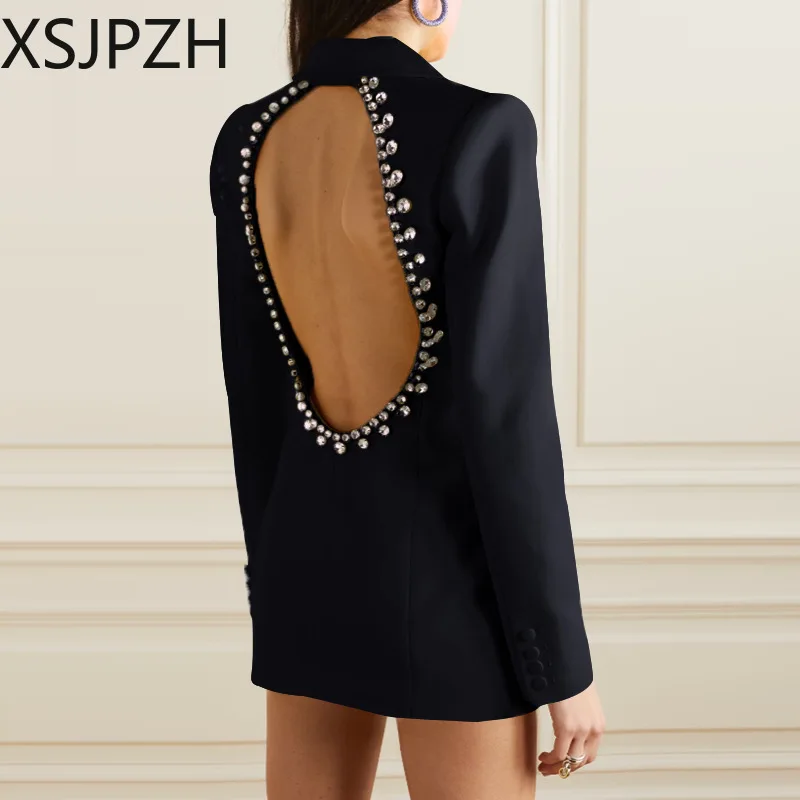 

2024 Spring New Niche Fashion Temperament Women's Suit Back Hollow Diamond Design Waist Business Commuter Suit Woman Versatile
