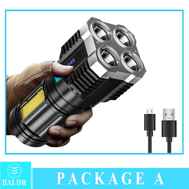 BALDR 4-5 Core Portable LED Flashlight USB Rechargeable Camping Working Light COB Lamp Built In Battert Multifunction Lantern powerful led torch Flashlights