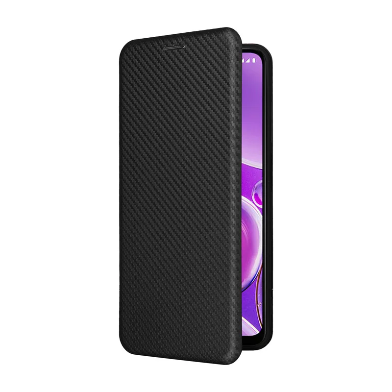 Carbon Fiber Flip Leather Wallet Case - Business Magnetic Slim Cover with Card Slot