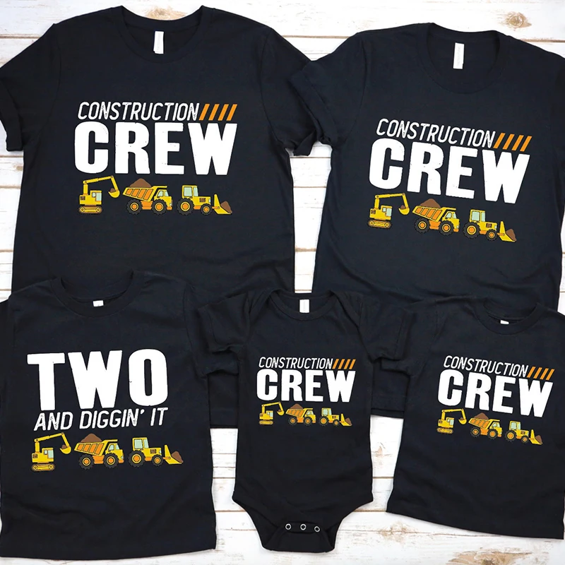 thumbnail image 2 of Camisetas familiares a juego con excavadoras para cumpleaños Camiseta divertida con el equipo de construcción "Two and Diggin It" Traje a juego para cumpleaños con camión volquete, 2 of 5