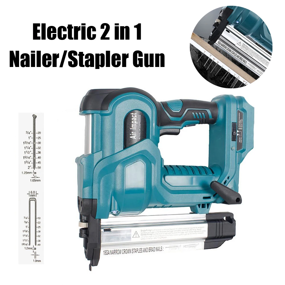 

Electric Brad Nailer 18V Cordless Electric 2 in 1 Nailer/Stapler Gun with 200pcs F50 and K432 Nail For 18v B Series Li Battery