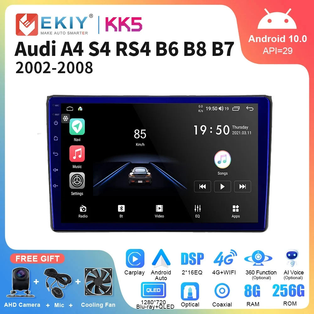 

EKIY KK5 Car Radio Multimedia For Audi A4 2 3 B6 B7 2000-2009 S4 2002-2008 RS4 2005-2009 Carplay Stereo Autoradio Video Player
