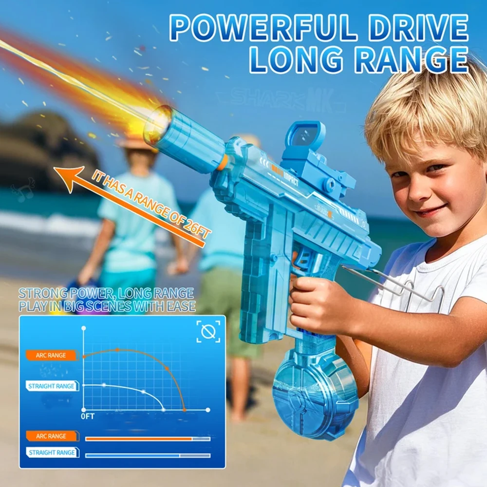 New Electric With Light, Flame Effect Spray, Continuous High-pressure, High-speed, Powerful Outdoor Water Gun Toys USB_voghion.com
