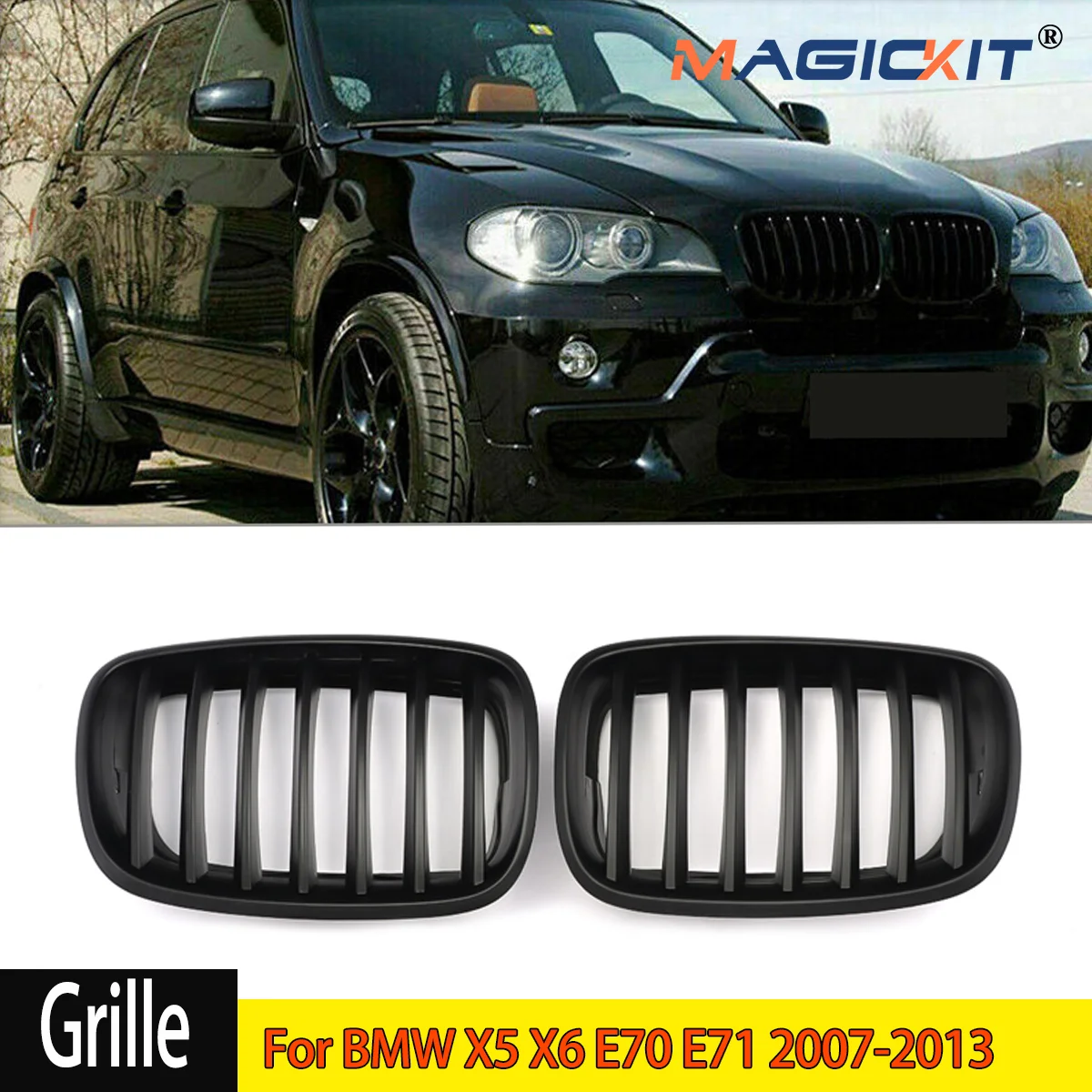 Car Front Hood Grill Kidney Grilles Racing Grill Auto Accessories Pair For BMW X5 X6 E70 E71 2007-2013