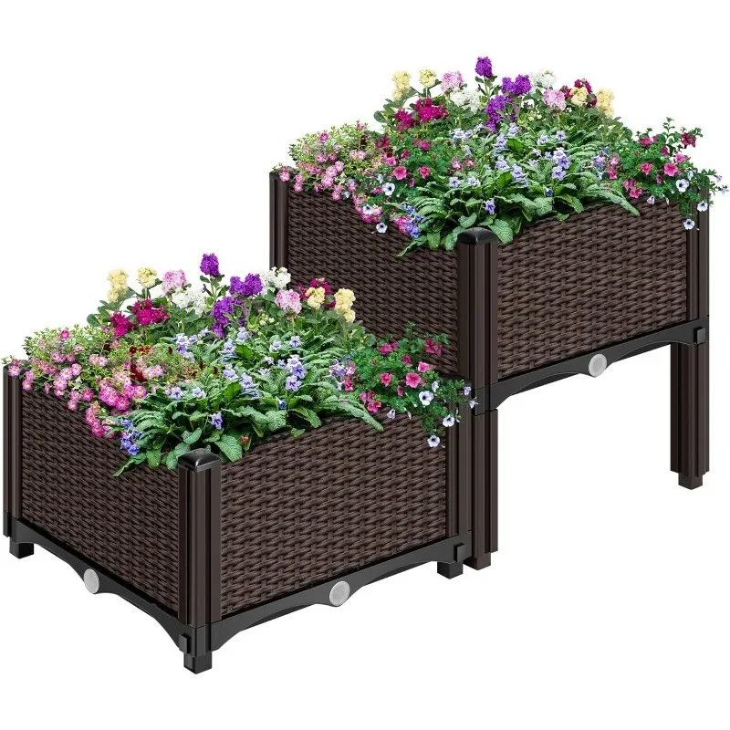 

2 Packs Elevated Plastic Raised Garden Bed Planter Kit, Vegetable Standing Planter Box for Patio Deck Porch W/Drainage Holes