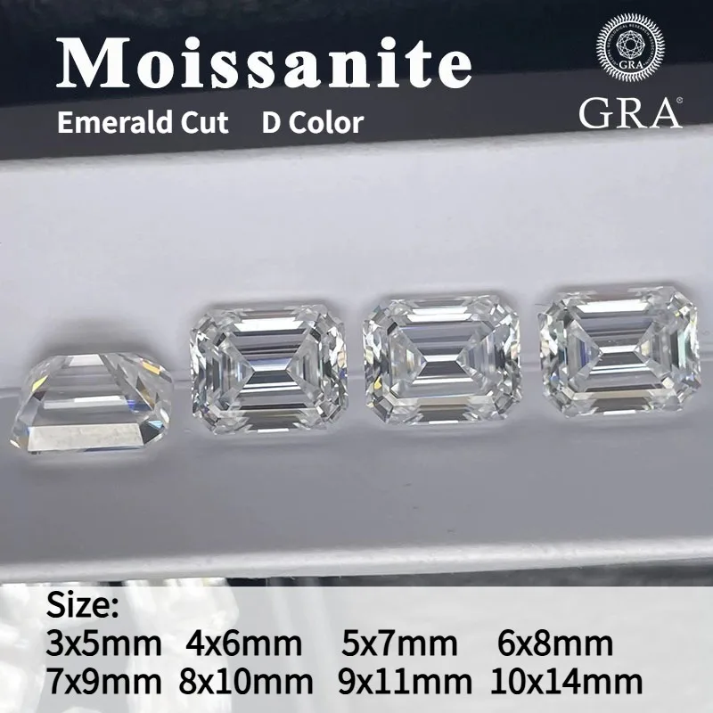 Moissanit-Stein im Smaragdschliff, D-Farbe, VVS1 mit Zertifikat, Edelstein für Schmuckherstellung, Inlay, besteht den Diamanttester.