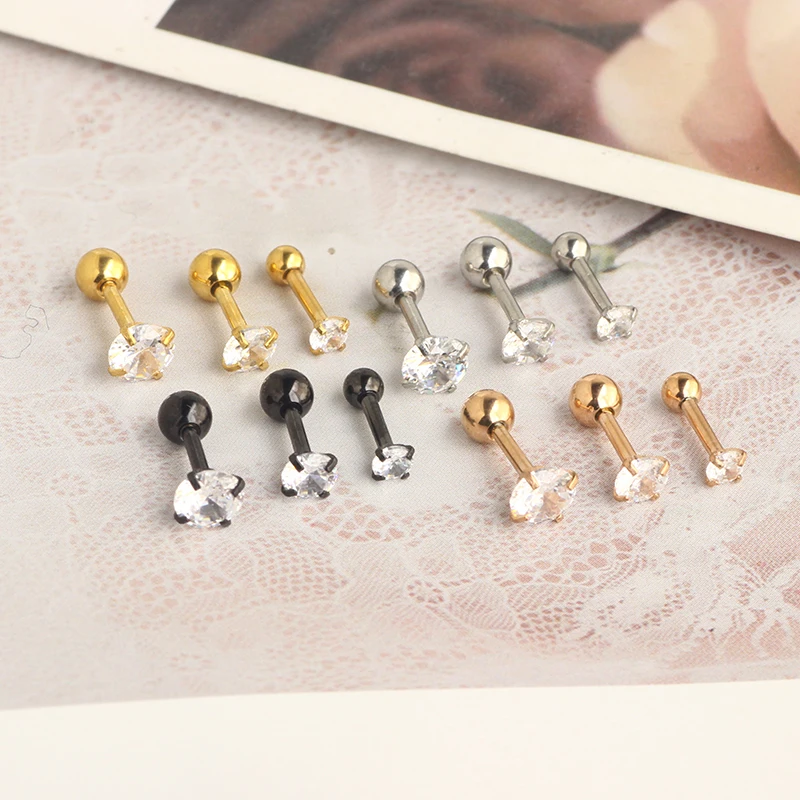 wholesales cartilage ear stud 3/4/5mm 16g 3 colors avaible stainless steel earrings piercing body tragus helix barbell stud conc