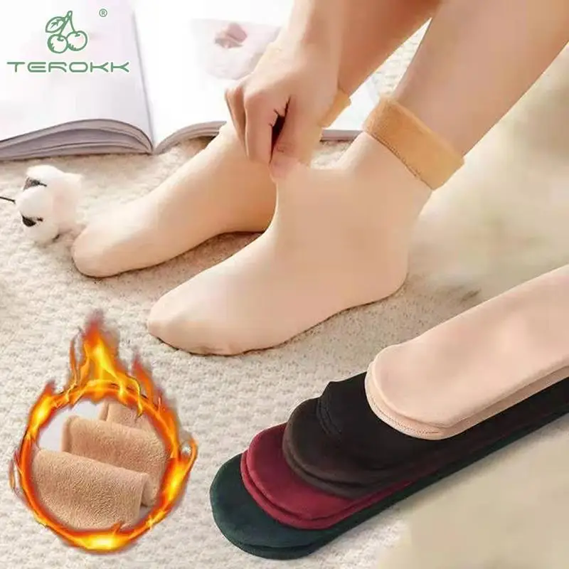 

1 Pair Winter Warm Thicken Fleece Mid-calf Socks Women Thermal Cashmere Wool Socks Snow Home Lady Floor Socks Calcetines Mujer