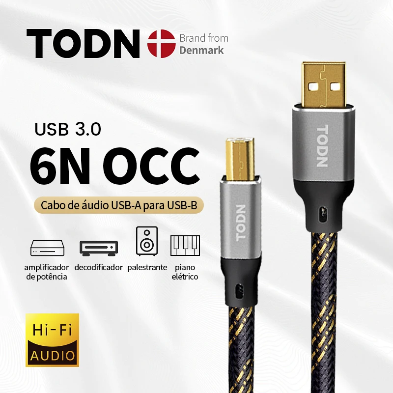 TODN-USB Cabo De Dados Dac, Cabo De Áudio Digital, Alta Qualidade, 6N OCC, Tipo A para Tipo B