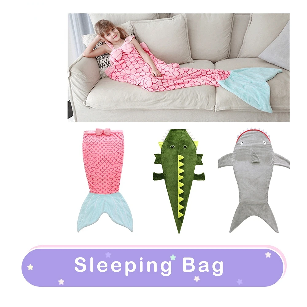 Children Cartoon Blanket Thick Mermaid Tail Baby Sleeping Bag One-Piece Warm Soft Lazy Play Sleepsack Birthday Christmas Gifts