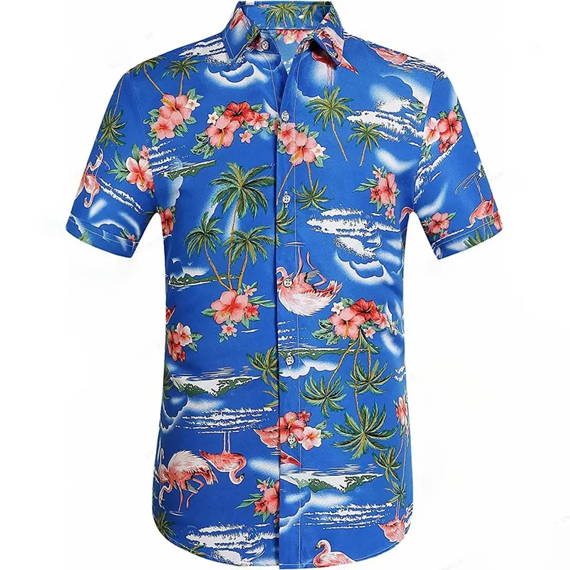 

Summer Harajuku New 3D Funny Animal Flamingos Printed Shirts Men Fashion Cute Lapel Shirt Kid Fashion Cool Short Shirts Y2k Tops