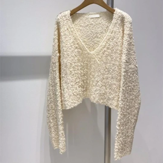 

Beige 2023 Women Sweater Coat Korean Lady Pullover Woman Low Neck Collar Tops Loose Women's Sweater Winter Clothes Girl Suéter