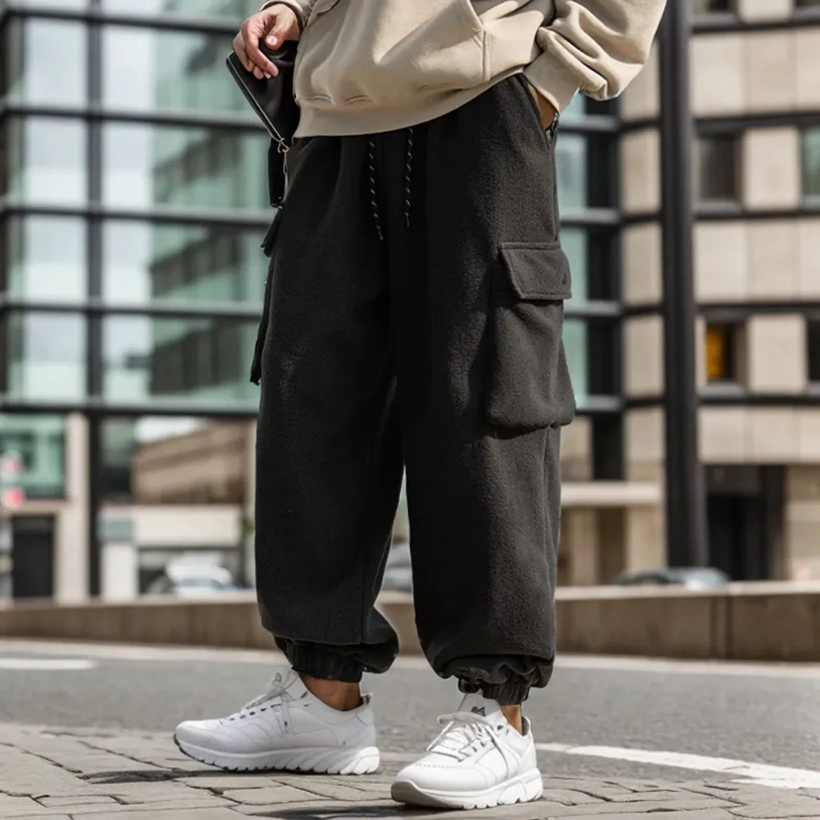 

Men's Autumn And Winter New Big Pocket Design Trendy Loose Sports Casual Pants With Woven Fleece Work Suit And Guard Gift Boy