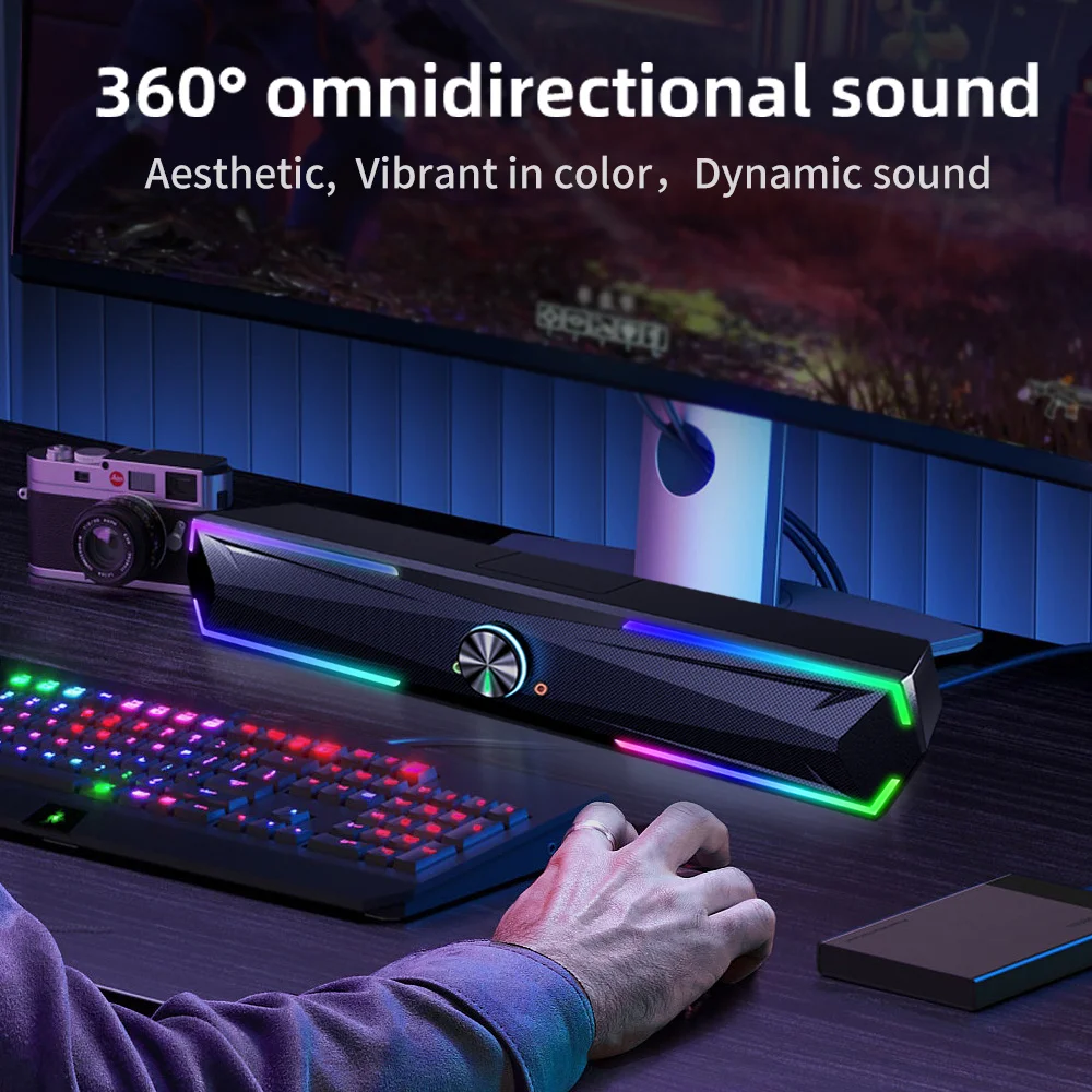 New RGB Desktop Soundbar 2.0 Channel Gaming Computer Speaker USB Wired  Stereo Bluetooth Speaker Support Headset Microphone Input - AliExpress