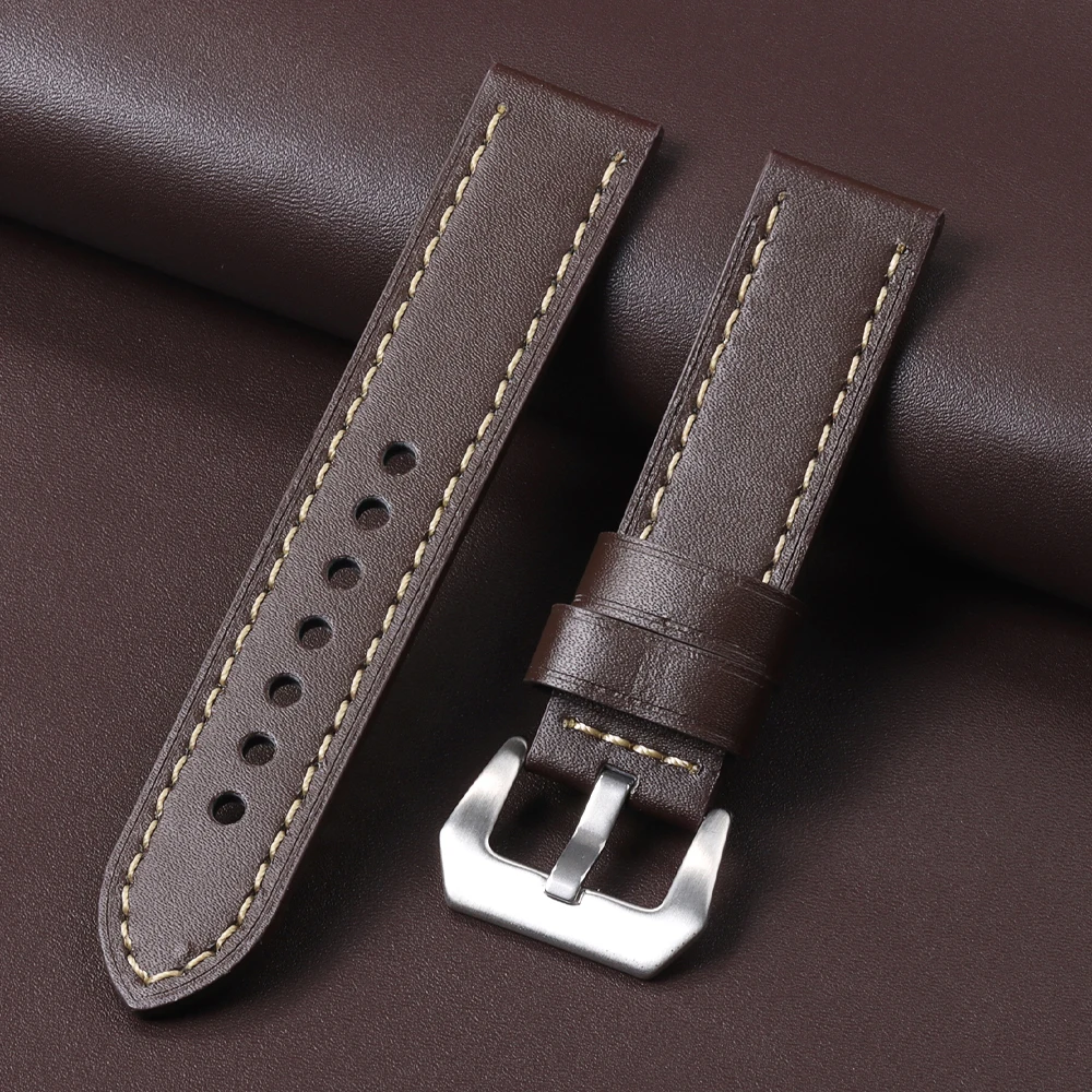 Vintage Matte Polished Genuine Leather Watch Strap - Blue Brown Bracelet