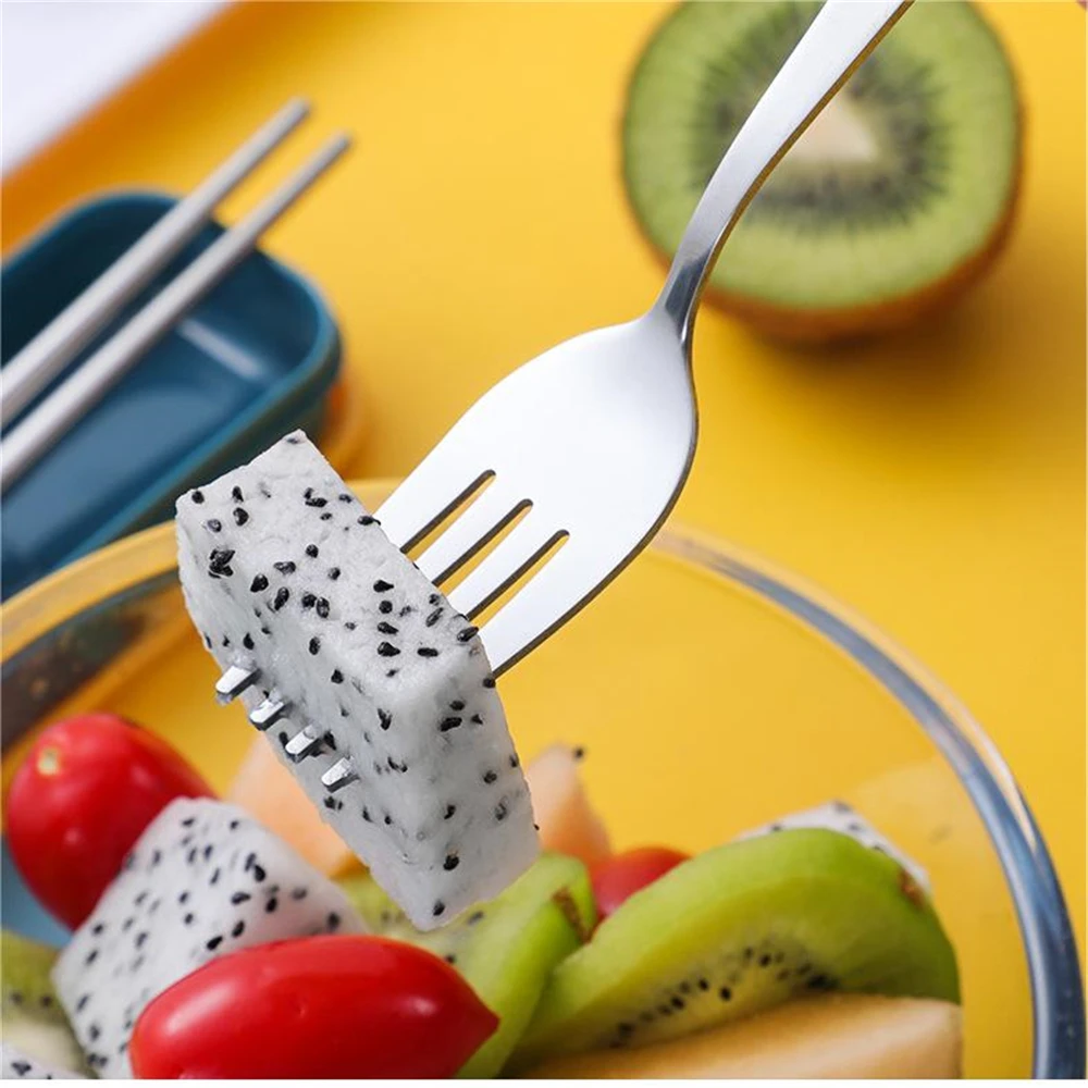 Stainless Steel Portable Cutlery Set Student Work Outdoor Travel Fork Spoon Chopsticks Three-piece Reusable Box