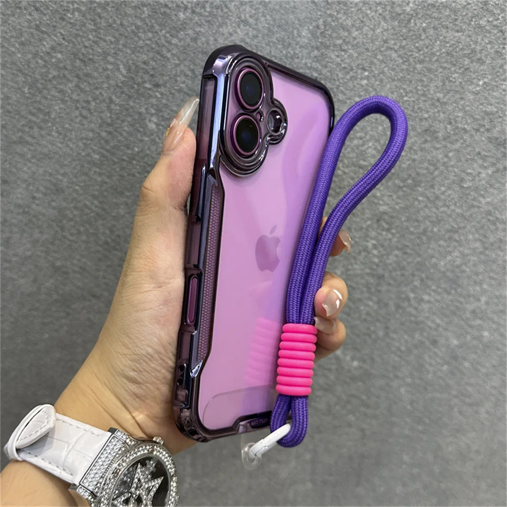 Elegant Plated Clear Wrist Strap Lanyard Phone Case with Cooling Protective Cover