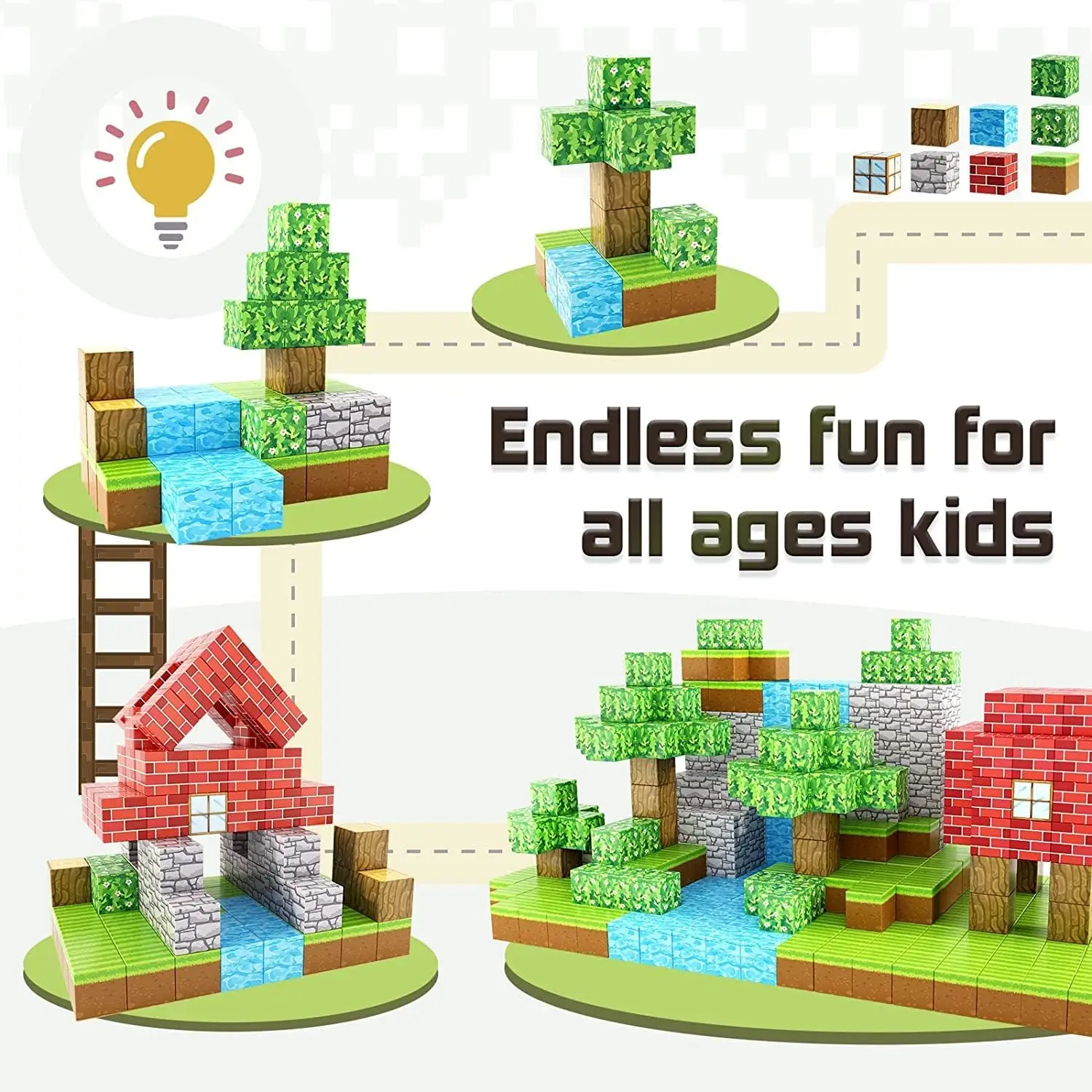 Magnetic Blocks Game Build Mine Magnet World Toys For Boys Girls STEM Montessori Sensory Cubes Game Toys Gift 100PCS Magnetic Building Blocks Magnetic Assembly Toy