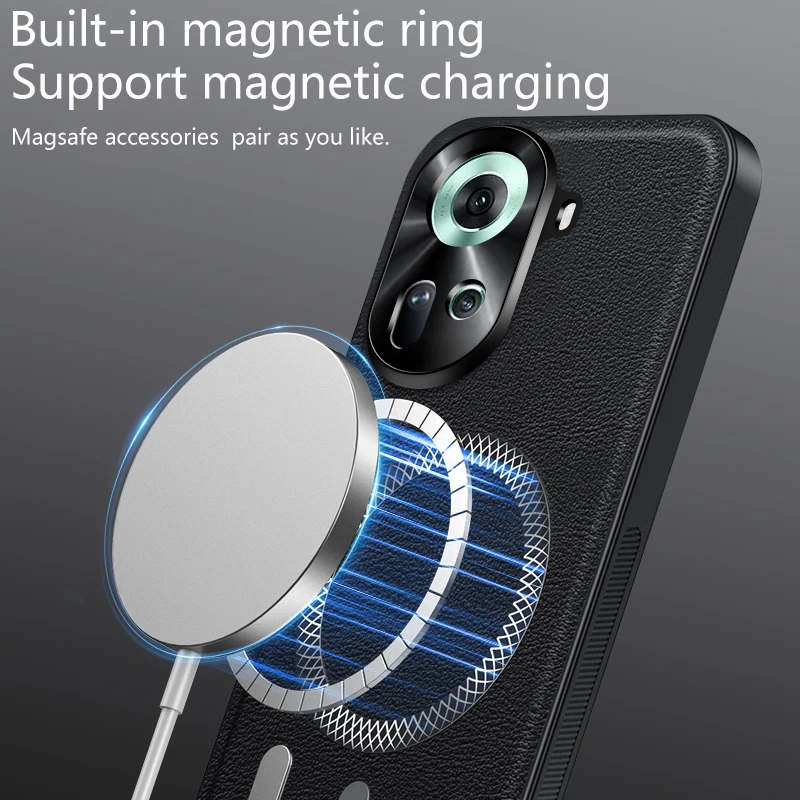 Luxury High-End Leather Case with Magnetic Metal Ring, Anti-Drop, and Anti-Fingerprint Protection