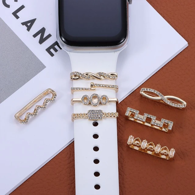 Accesorios de correa de silicona para reloj inteligente, anillo decorativo  con adornos de diamantes para pulsera de Apple Watch