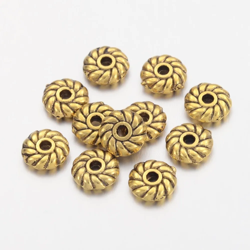 

200PCS Tibetan Style Alloy Spacer Beads Flat Round Antique Golden Lead Free & Cadmium Free & Nickel Free 6x6x2mm Hole: 1mm