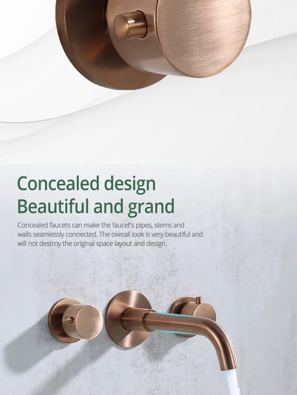 Brushed Rose Gold Basin Faucet Sink Faucet Wall Mounted Basin Mixer Knob Control Switch Hot And Cold Bathroom Tap