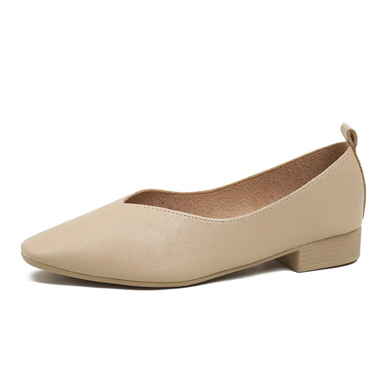 Women Shoes Women Flats Multi-color Low-heeled Square-toe Granny Shoes Shallow Mouth Casual