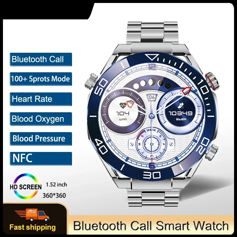 

2023 New Business Men Smart Watch Bluetooth Call Compass NFC 100+ Sprots Waterproof Smartwatches HD WATCH Ultimate