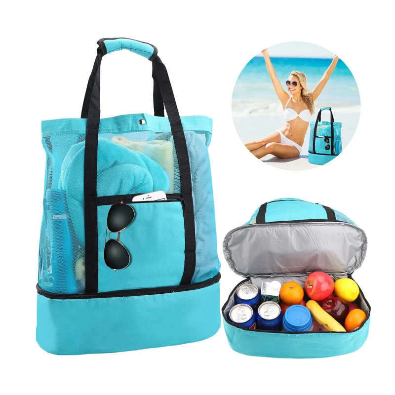 Insulated Cooler Bag Portable Beach Mesh Bag Double Layer Lightweight Pouch Food Picnic Waterproof Oxford Outdoor Storage Bag 3