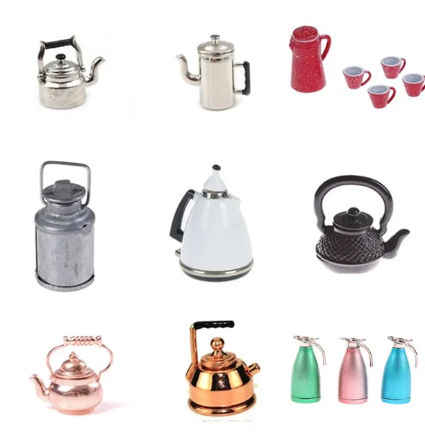 1/12 Dollhouse Miniature Accessories Kettle Simulation Furniture Tea Pot Kitchen Model Furniture Toys for Doll House Decoration 1