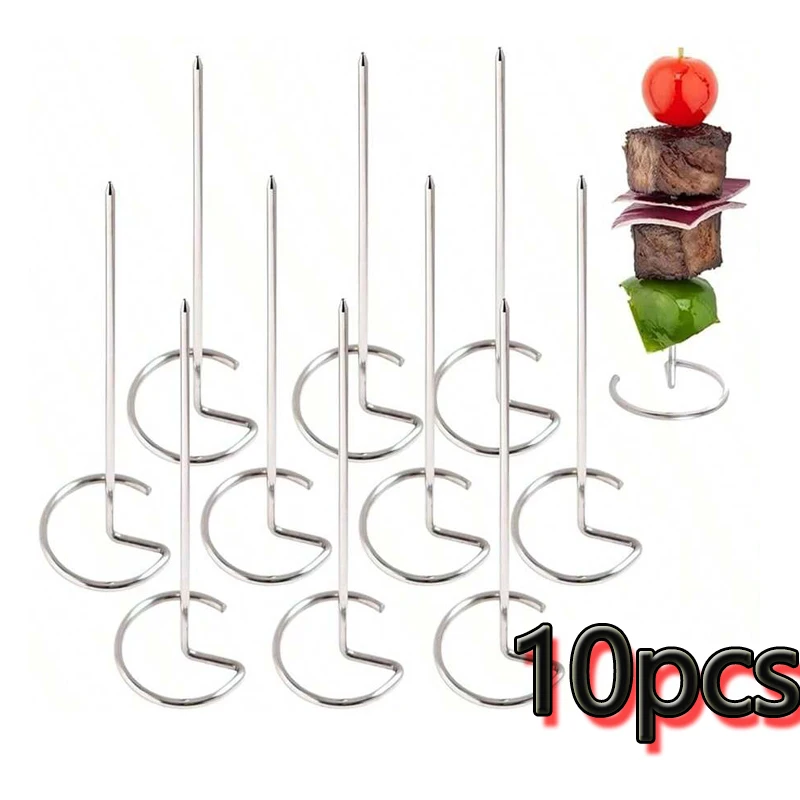 10 Spiedini In Acciaio Inox Per Barbecue &ndash; Bastoncini Piatti Con Manico In Legno, Riutilizzabili