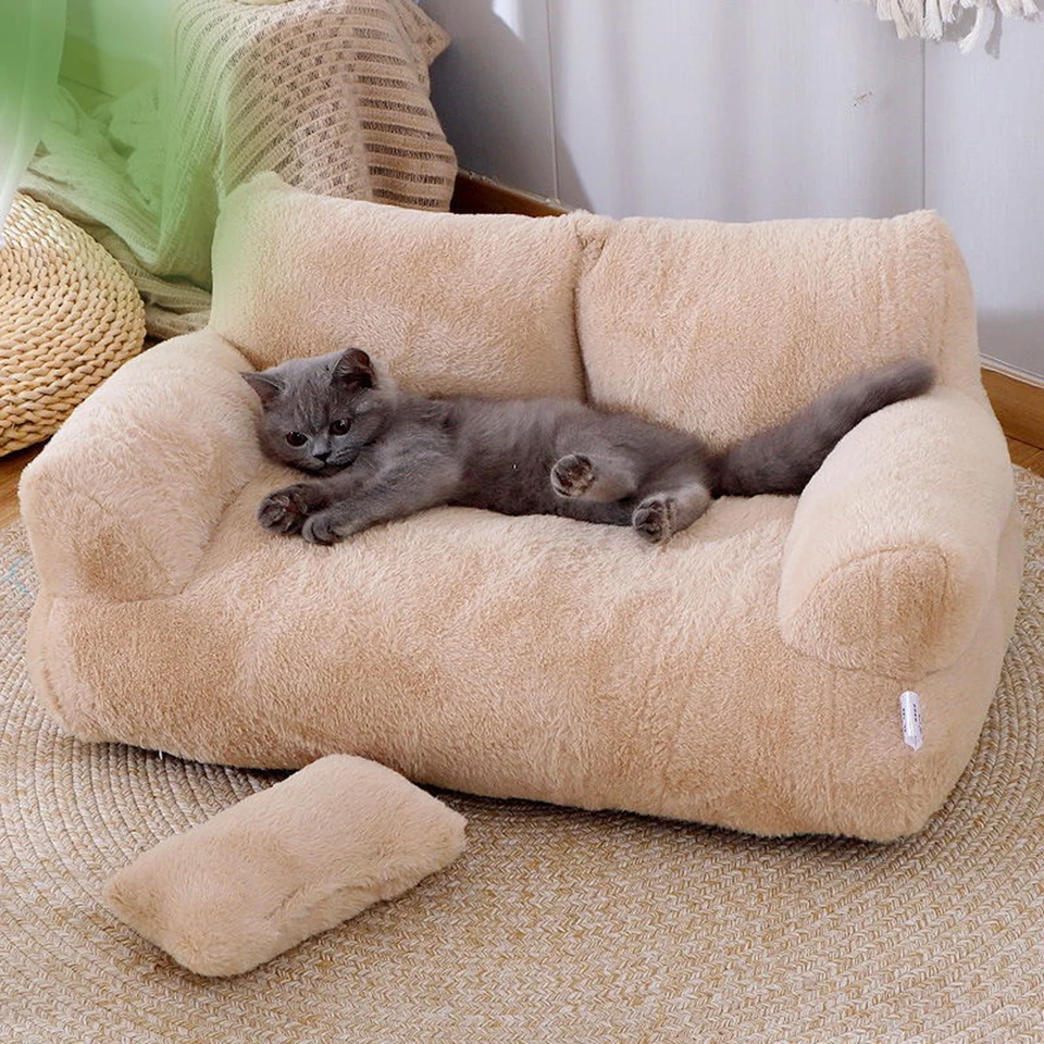 Pet Couch COZY KISS Cute Cat Couch, Premium Plush Faux Fur Bed