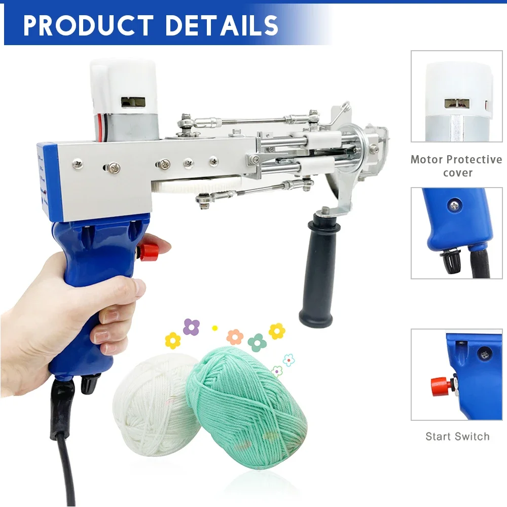 Tufting-Pistole, 2-in-1, 5–40 Stufen/S, elektrisch, 7–21 mm, verstellbare Tufting-Pistole, Teppichstrickmaschine zum Basteln, Teppiche, Kleidung ﻿ – Detail 5