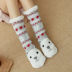 Cozy Women's Fuzzy Plush Winter Slipper Socks - Non-Slip, Warm, and Fluffy with Cute Cartoon Design - One Size (Snowflake Polar Bear)