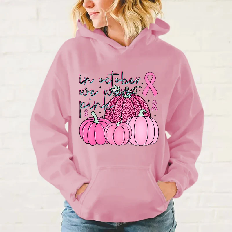 thumbnail image 1 of Sudadera con capucha de manga larga informal con personalidad de moda para hombres y mujeres con capucha y concienciación sobre el cáncer de mama en octubre, 1 of 4