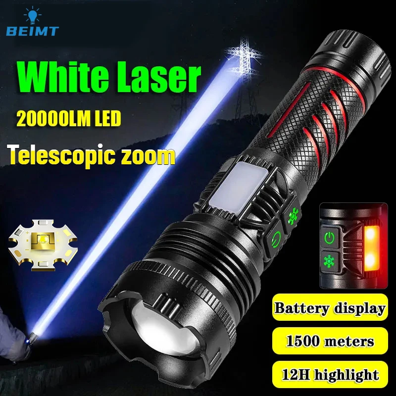 

Powerful LED Zoom Flashlight with COB Side Lights Type-C Rechargeable Portable Laser Long-range Outdoor Aluminum Alloy Torch