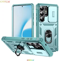 Camera Slide Armor Protection Case with 360° Rotating Cover - Galaxy S23 Ultra (Green)