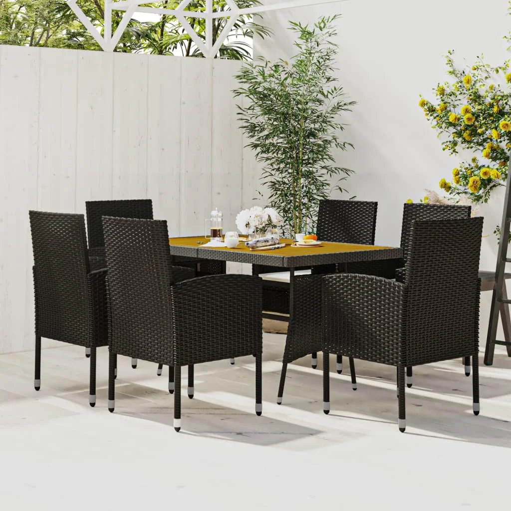 7 Piece Patio Dining Set Poly Rattan Black E Outdoor Table and Chair Sets Outdoor Furniture Sets