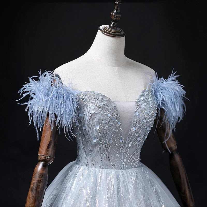 

luxury tutu feather sleeve ball gown dream fairy long princess dress studio/stage/chorus/Victorian gown