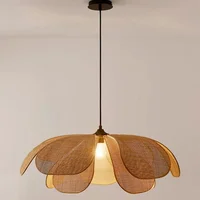 Japanese Style Weaving Petal Willow LED Chandelier Rattan Penant Lamp for House Decoration Room Decor Indoor Lighting Fixture 1