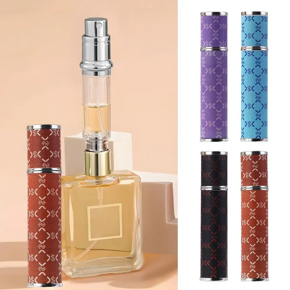Portable PU Leather Perfume Bottle 10ml Lychee Pattern Cosmetic Container Refillable Leak-proof Spray Bottle for Woman