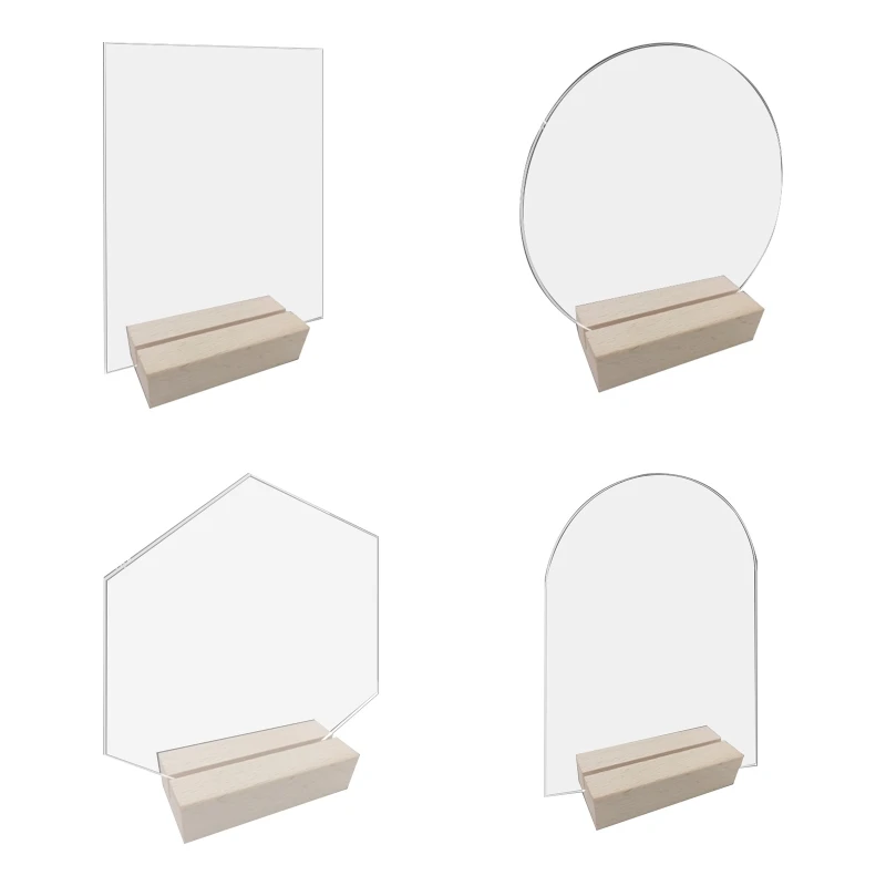 Acrylic Table Sign Holder with Wooden Base Clear Wedding Table Sign Number Place Card Display Stand for Restaurant Hotel