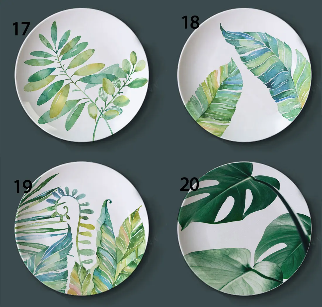 

Green plant wall decoration jungle drawing board ceramic board turtle leaf pattern home decoration porcelain wall hanging