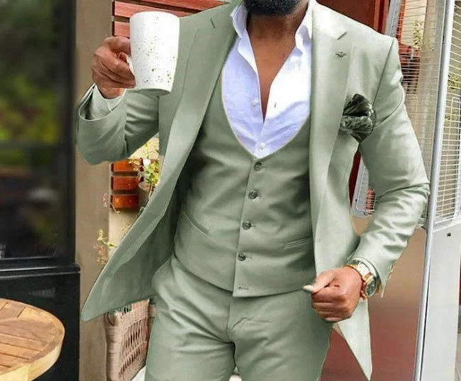 3 Pieces Sage Green Suits Men Suit Wedding Wear Business Male Groom Wedding Dress Jacket Vest Pants Set Blazers Coat men suit set