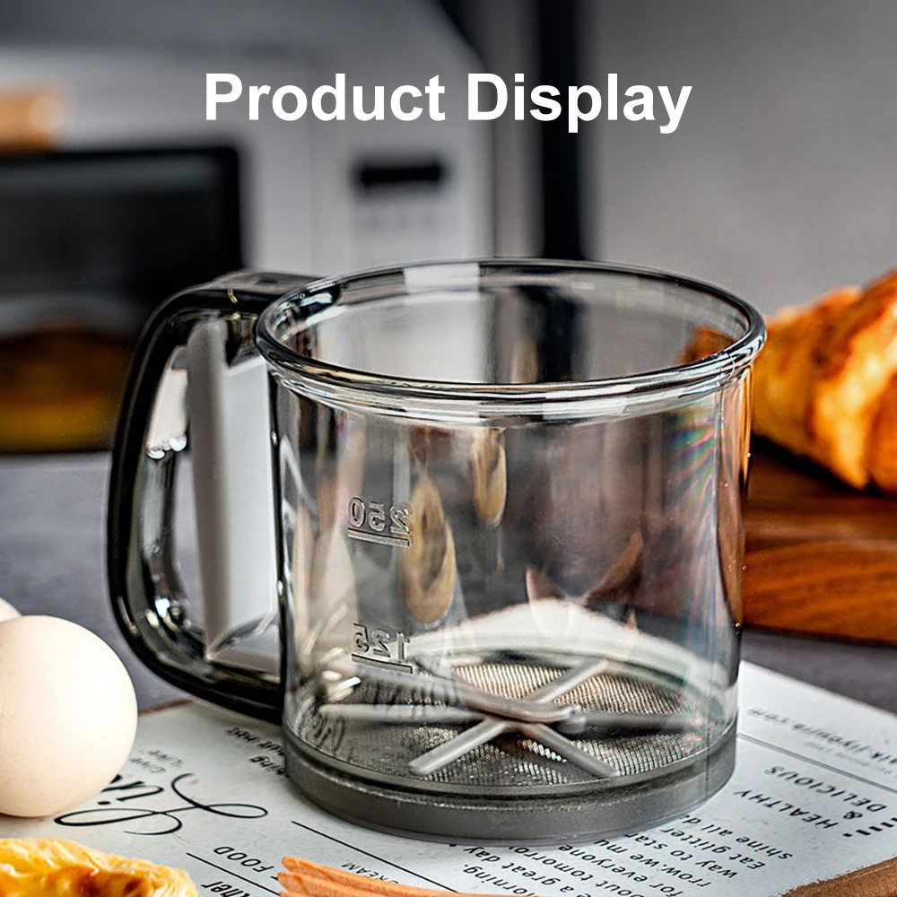 Kitchen Flour Sieve Handheld Semi-automatic Sugar Sifter Powder Shaker Handle Measuring Cup Making Tool Baking Kitchen Tools 3