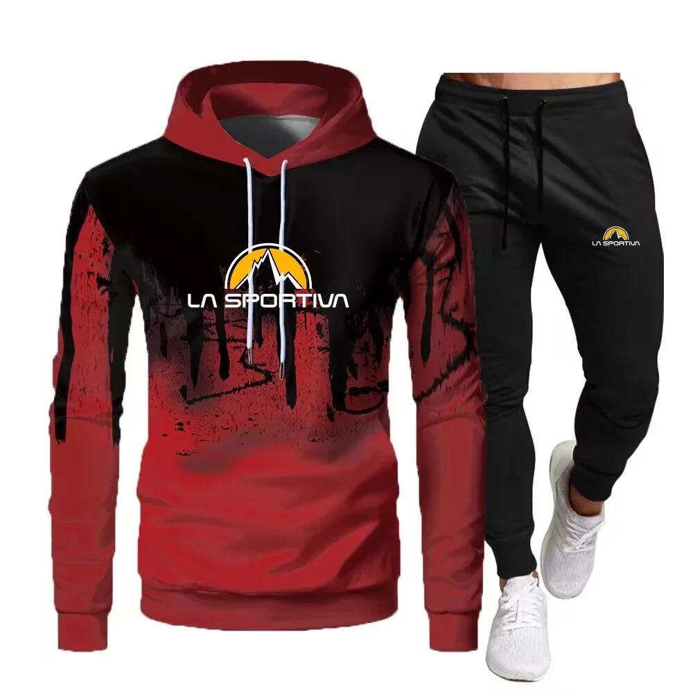 Sports Suit La Sportiva Men's Sets Hooded Pullover + Sweatpants Autumn Fishing Sports Casual Jogging 2-piece Set